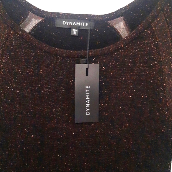 (XS)🌼🤎Dynamite Lurex Bodycon Dress with Sheer Details Blk/Copper Metallic🌼🤎 - Picture 8 of 8